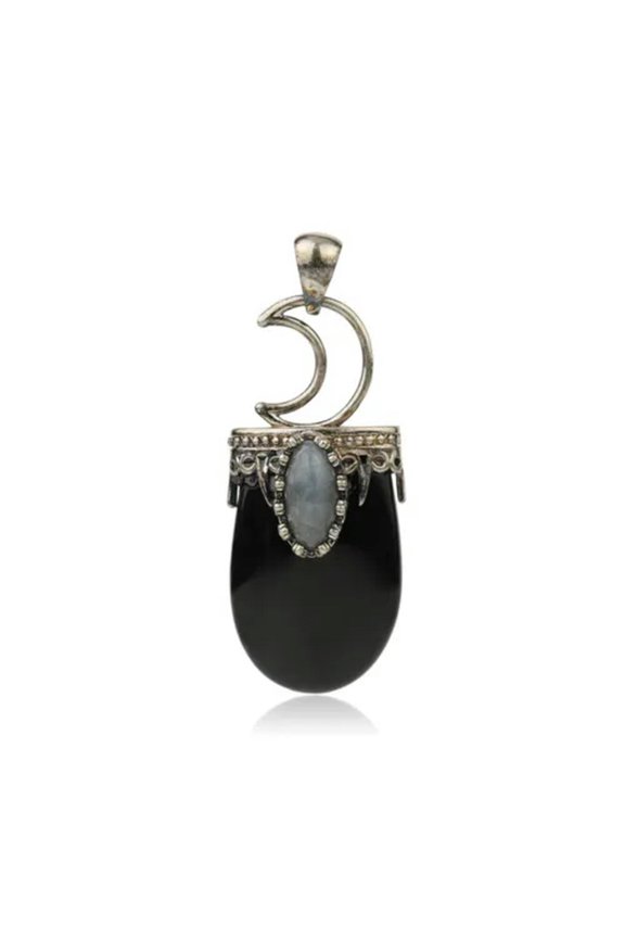 Natural Amethyst Rose Quartz Clear Stone Pendant Energy Reiki Healing Amulet-Black Agate