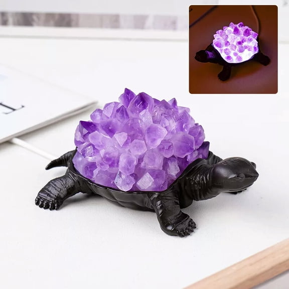 GKNET Natural Amethyst teeth Sea turtle skull Quartz Crystal USB Night lamp Reiki 1PC