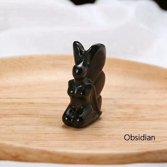 GKNET Natural Black Obsidian Quartz Crystal Butterfly Fairy Elves Carved Reiki Decor