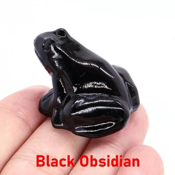 GKNET Natural Black Obsidian Stone Quartz Crystal Carved Fortune Frog Polished Statue