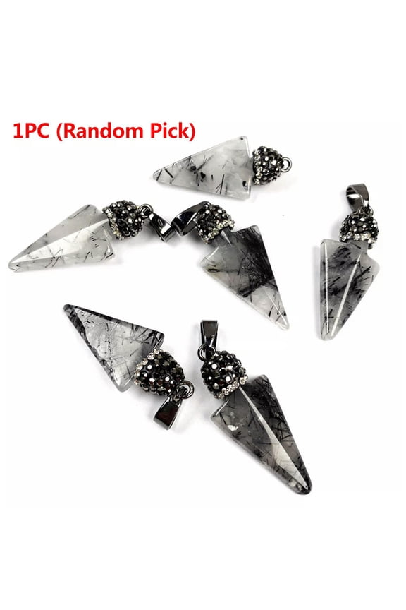 Natural Black Rutilated Quartz Point Pendant Reiki Healing Crystal Amulet