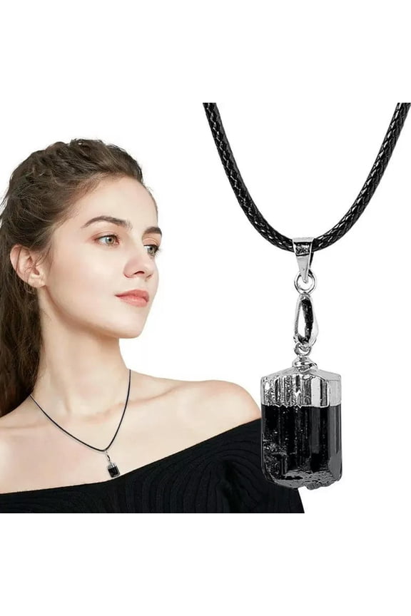 Natural Black Tourmaline Quartz Crystal Pendant Coated Silver Rimmed Reiki Decor