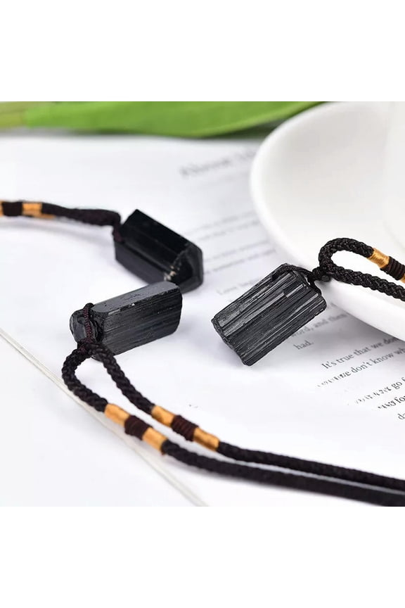 Natural Black Tourmaline Quartz Crystal Pendant Healing Stone Charm Amulet Decor