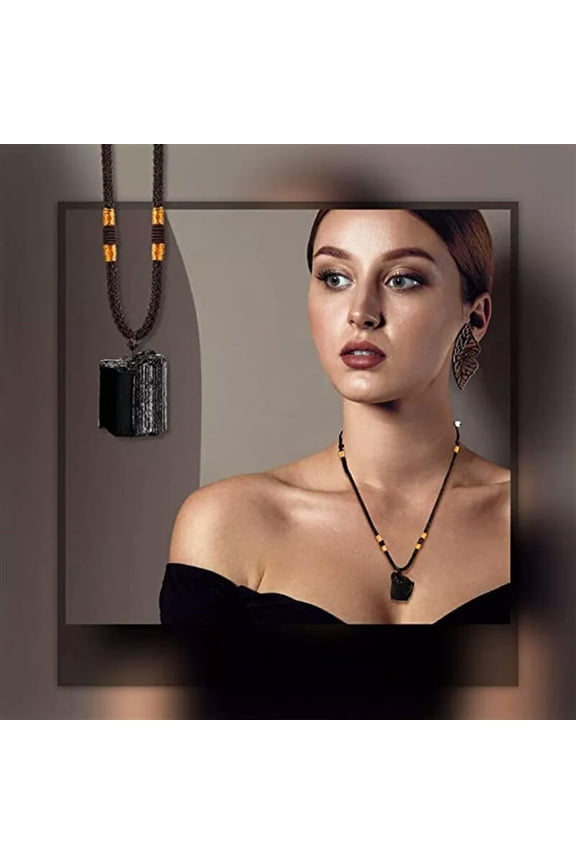 Natural Black Tourmaline Quartz Pendant Charka Healing Crystal Stone Necklace US
