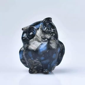 GKNET Natural Blue Amphibole Owl Quartz Crystal Stone Hooters Carved Mini Reiki Decor