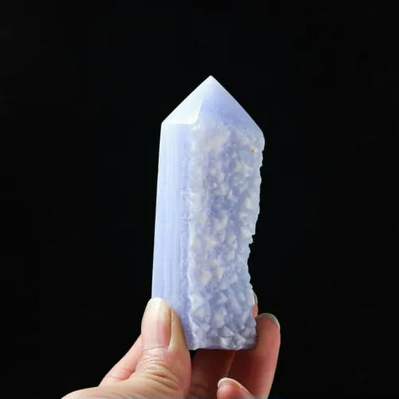 GKNET Natural Blue Chalcedony Geode Crystal Quartz Tower Healing Mineral Specimen-50-70g