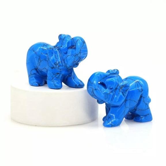 GKNET Natural Blue Howlite Turquoise Quartz Crystal Elephant Carved Reiki Animal Gem