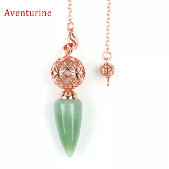 GKNET Natural Bullet Point Crystal Quartz Pendulum Metal Cage Energy Stone Amulet-Aventurine - Rose Gold