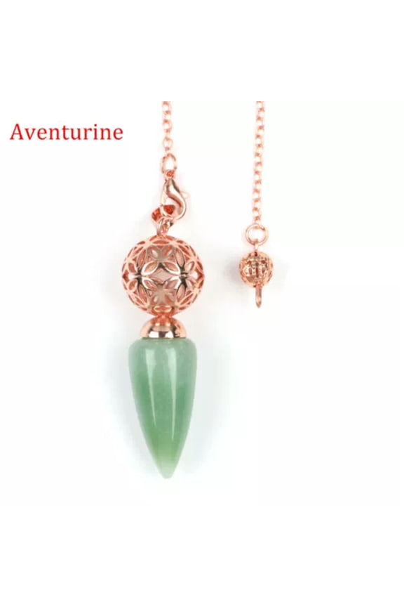 Natural Bullet Point Crystal Quartz Pendulum Metal Cage Energy Stone Amulet-Aventurine - Rose Gold