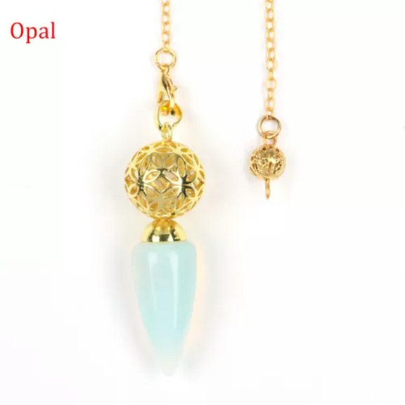 GKNET Natural Bullet Point Crystal Quartz Pendulum Metal Cage Energy Stone Amulet-Opal - Gold