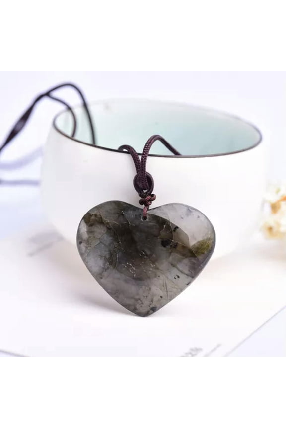 Natural Carved Heart Shaped Stone Polished Crystal Pendat Reiki Healing Necklace-Labradorite