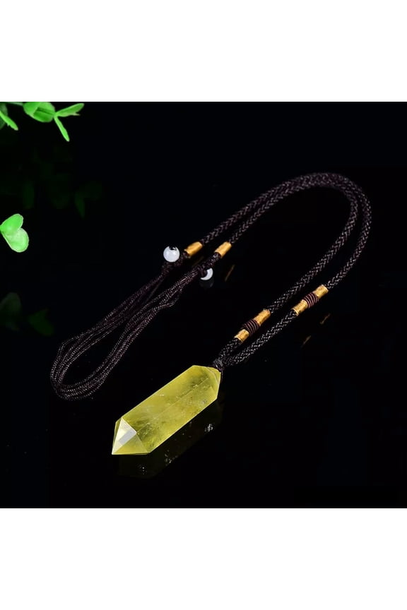 Natural Citrine Quartz Crystal Point Pendant Healing Obelisk Necklace Gemstone