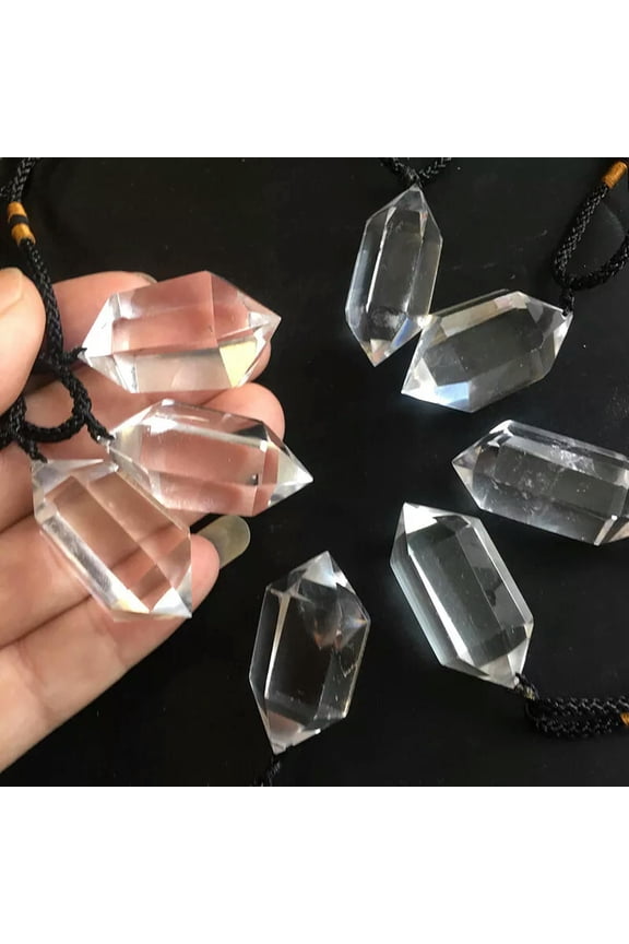 Natural Clear Quartz Crystal Point Wand Stone Pendant Healing Reiki Amulet Decor