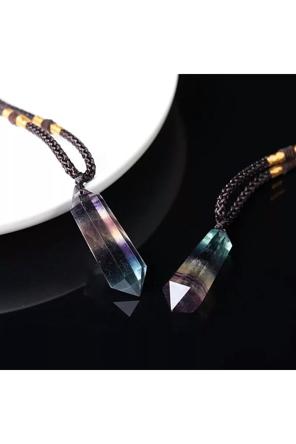 Natural Colorful Fluorite Pendant Quartz Crystal Necklace Healing Gem Stone US