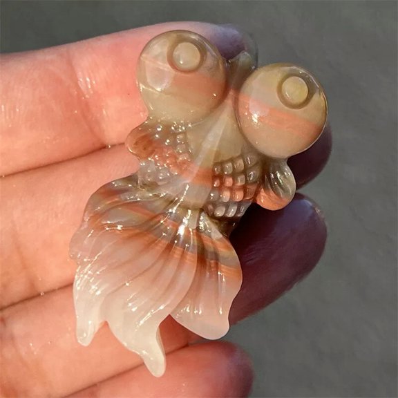 GKNET Natural Colorful agate GoldfishSkull Quartz Crystal Skull Reiki Healing 1PC