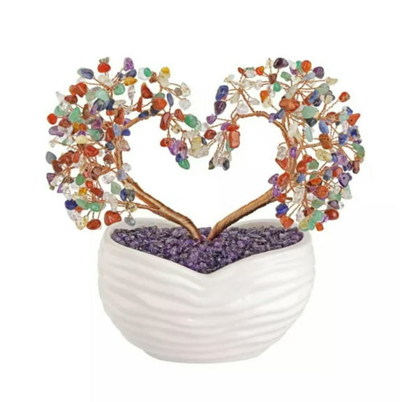 GKNET Natural Crystal Money Tree Bonsai with Amethyst Cluster Base Healing Figurine-Colorful stone