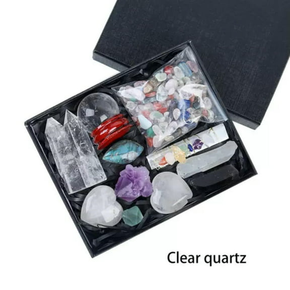 GKNET Natural Crystal Point Healing Stone Selenite Wand Chakra Crystal Sphere Set -Clear Quartz