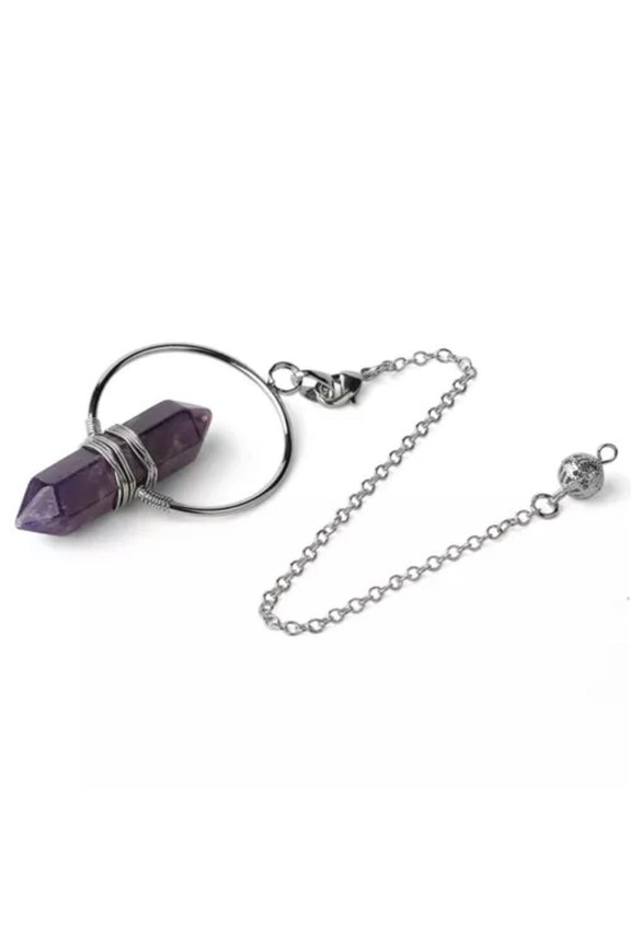 Natural Crystal Quartz Amethyst Hexagon Circle Gem Pendulum Chakra Reiki Pendant-Amethyst-Silver