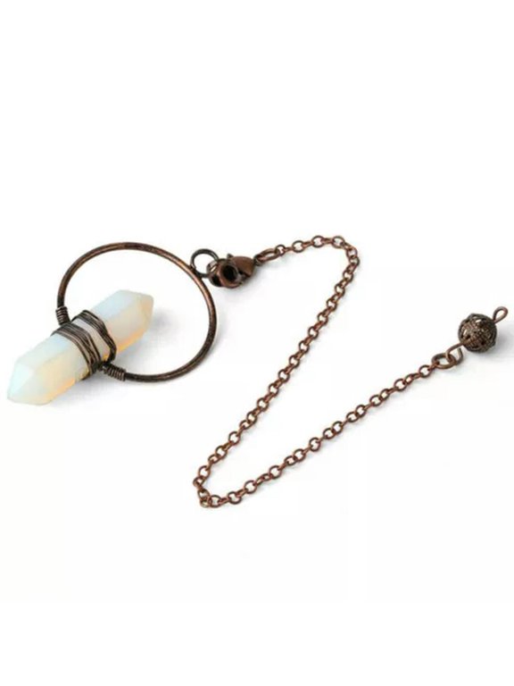 Natural Crystal Quartz Amethyst Hexagon Circle Gem Pendulum Chakra Reiki Pendant-Opal-Bronze