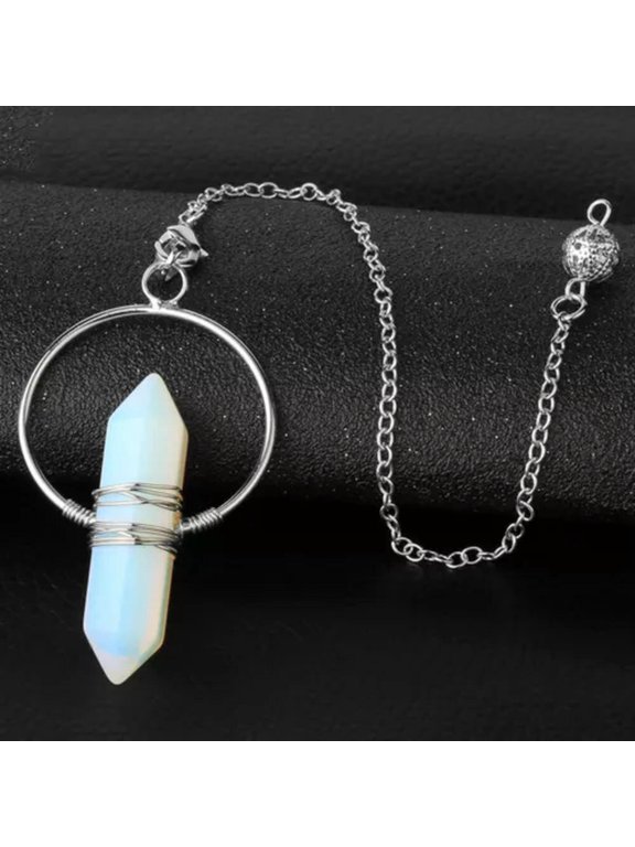 Natural Crystal Quartz Amethyst Hexagon Circle Gem Pendulum Chakra Reiki Pendant-Opal-Silver