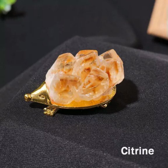 GKNET Natural Crystal Quartz Cluster Hedgehog Animal Ornament Reiki Healing Craft-Citrine