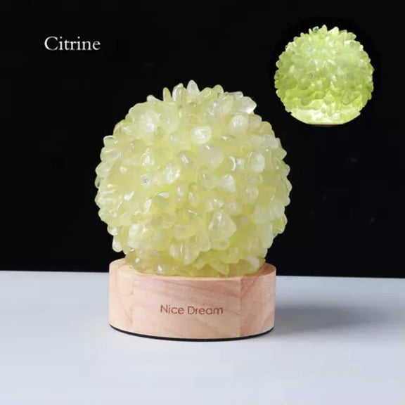 GKNET Natural Crystal Quartz Cluster Sphere Lamp Healing Night Light Home Decor-Citrine