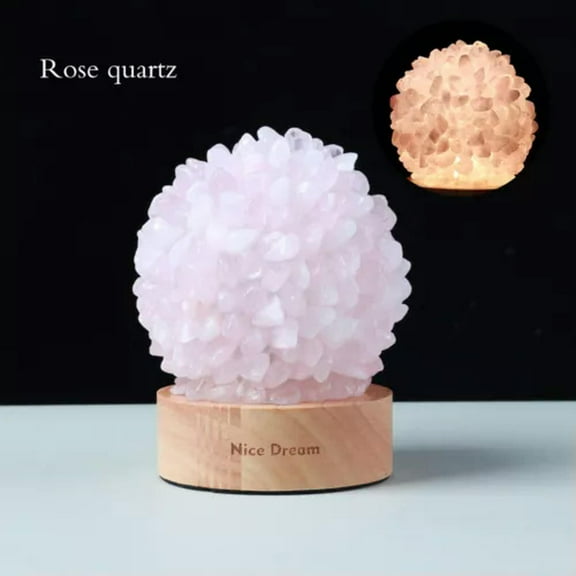 GKNET Natural Crystal Quartz Cluster Sphere Lamp Healing Night Light Home Decor-Rose Quartz