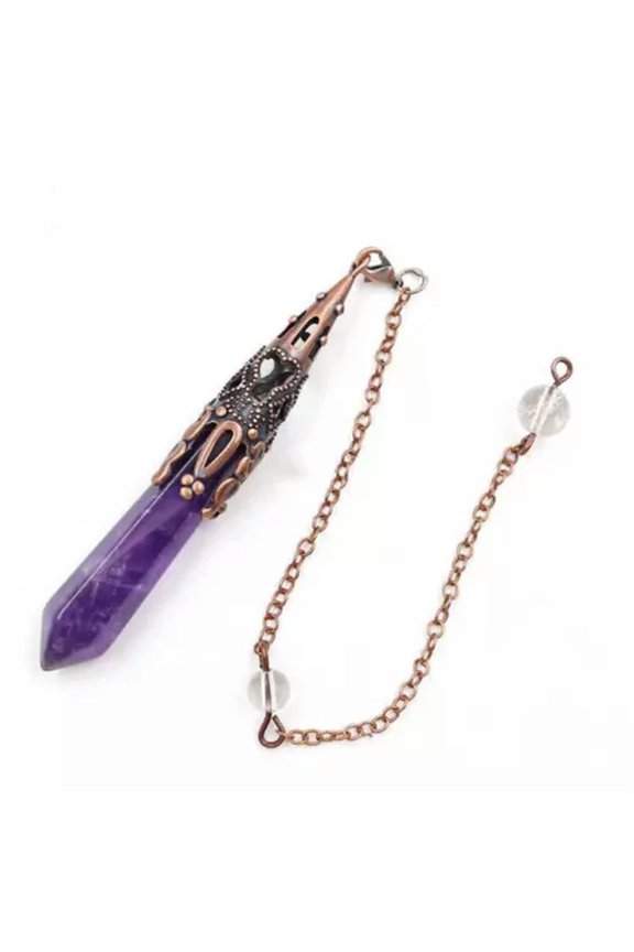 Natural Crystal Quartz Gemstone Reiki Healing Amulet Pendulum Pendants-Amethyst