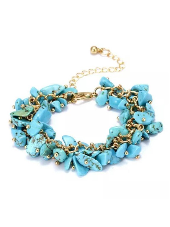 Natural Crystal Stone Chipped Raw Bracelet Women Quartz Bangle Lucky Delicate Jewelry New-Blue