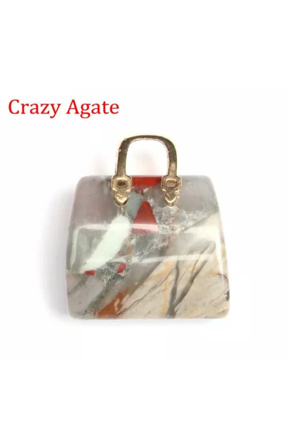 Natural Crystal Stone Mini Handbag Quartz Pendant Carved Accessories Handicrafts-30*28*12mm-Crazy Agate