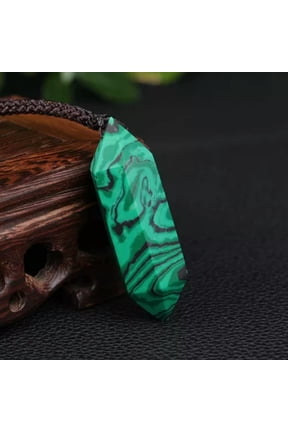 Natural Energy Mineral Quartz Chakra Crystal Point Wand Obelisk Pendant Necklace-Malachite Quartz