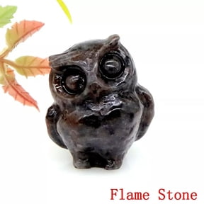 GKNET Natural Flame Stone Quartz Crystal Hand Carved Standing Owl Figurine Reiki Decor
