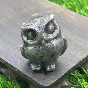 GKNET Natural Flame Stone Quartz Crystal Lucky Owl Carved Healing Mini Reiki Hooters