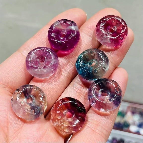 GKNET Natural Fluorite Hand Carved Mini Donut Quartz Crystal Reiki Healing Gift