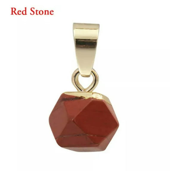 GKNET Natural Gemstone Crystal Quartz Faceted Pendant Energy Healing Amulet Bead-Red Stone