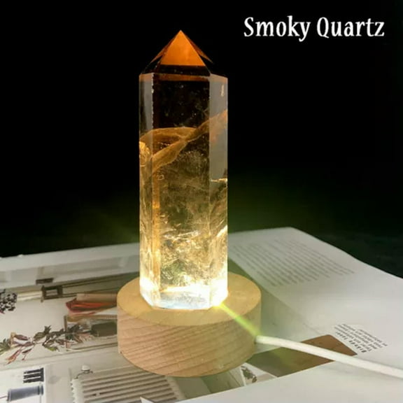 GKNET Natural Gemstone Tower Generator Quartz Crystal Lamp Reiki Healing Night Light-Smoky Quartz