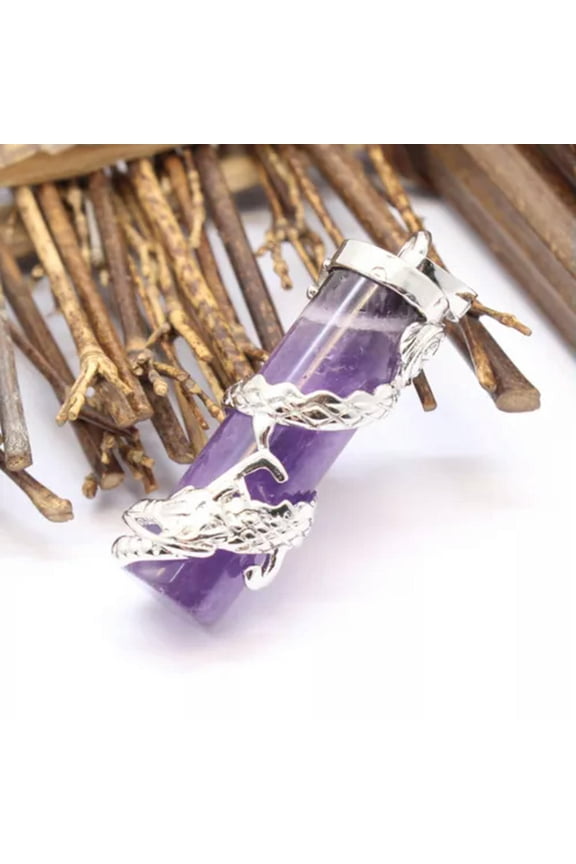 Natural Gemstones Cylinder Dragon Wrap Column Reiki Healing Beads Pendant-Amethyst-Drogon