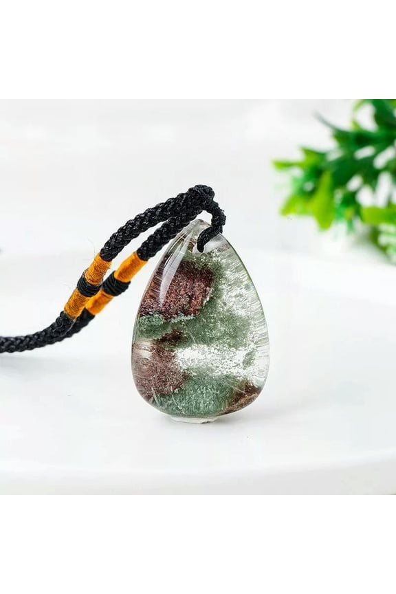 Natural Ghost Phantom Quartz Crystal Pendant Healing Reiki Necklace Amulet Decor