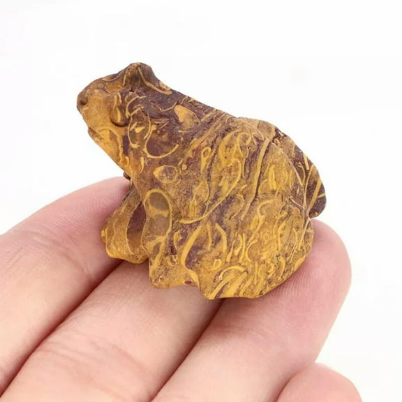 GKNET Natural Gold Silk Jade Stone Quartz Crystal Carved Frog Polished Statue Decor