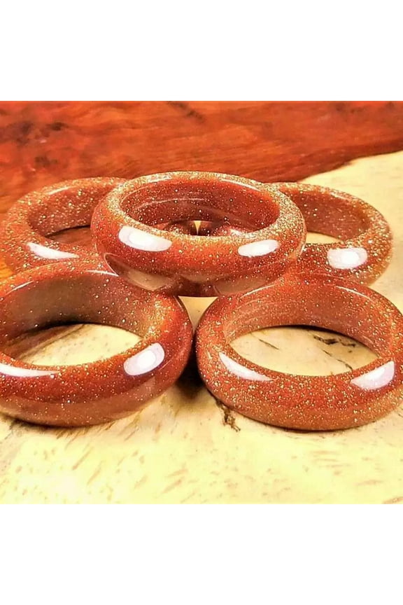 Natural Golden Sand Stone Quartz Crystal Agate Ring Unisex Reiki Delicate Jewelry Healing