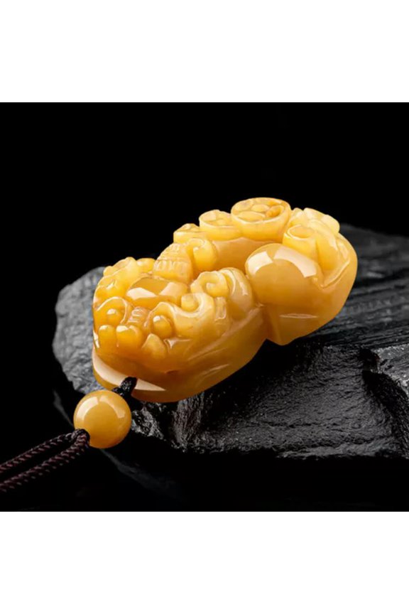 Natural Golden Silk Jade Wealth Attracting Pixiu Jade Pendant Topaz Pendant-default