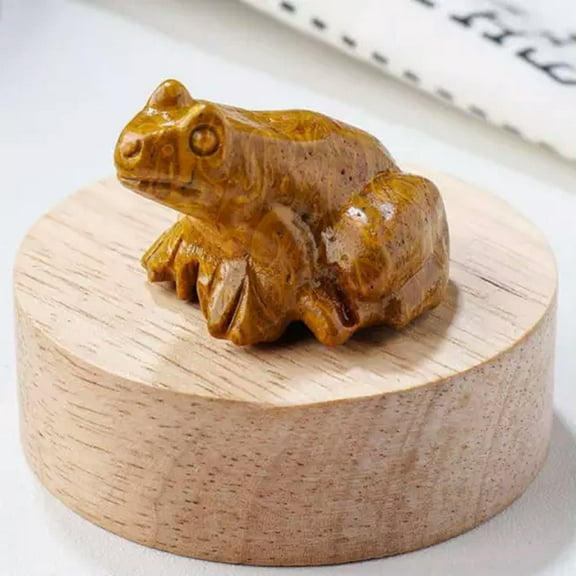 GKNET Natural Golden Silk Quartz Crystal Frog Carved Mini Healing Energy Rock Figurine