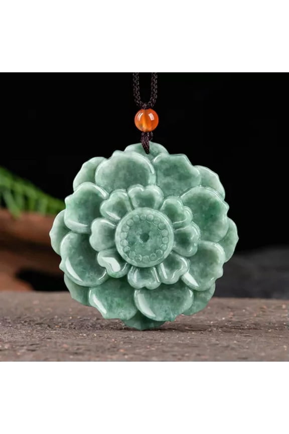 Natural Grade A Ice Jade Jadeite Lucky Men Women Gift Green Lotus Flower Pendant