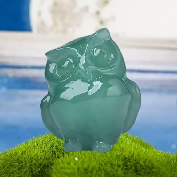 GKNET Natural Green Aventurine Quartz Crystal Carved Standing Owl Figurine Reiki Decor
