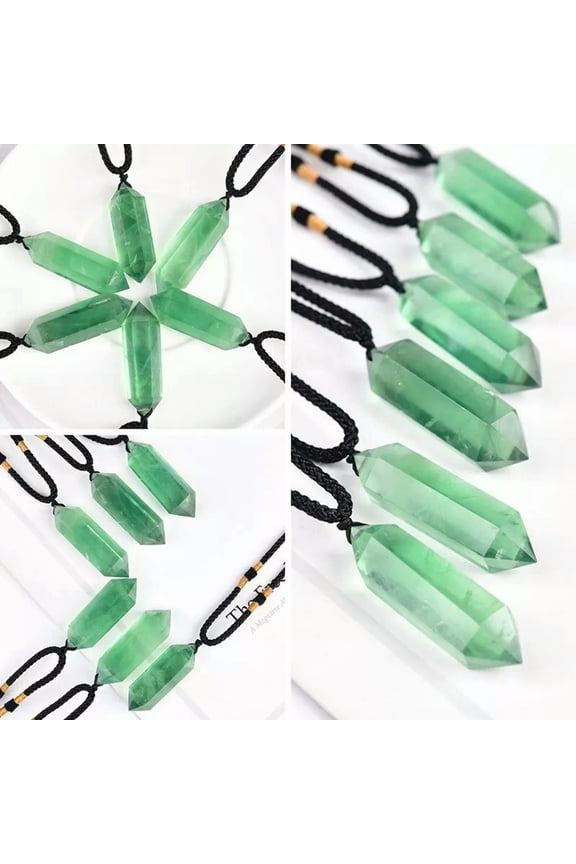 Natural Green Fluorite Quartz Crystal Pendant Chakra Hexagon Stone Charms Decor