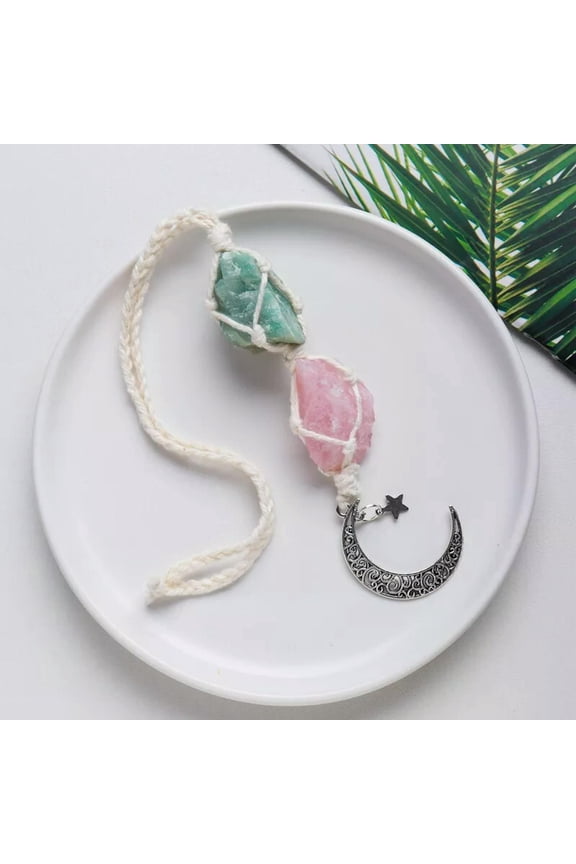 Natural Green Fluorite Rose Quartz Car Hanging Crystal Pendant Energy Gem Decor