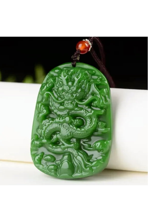 Natural Green Jade Jadeite Delicate Jewelry Carved Dragon Amulet Necklace Pendant-default