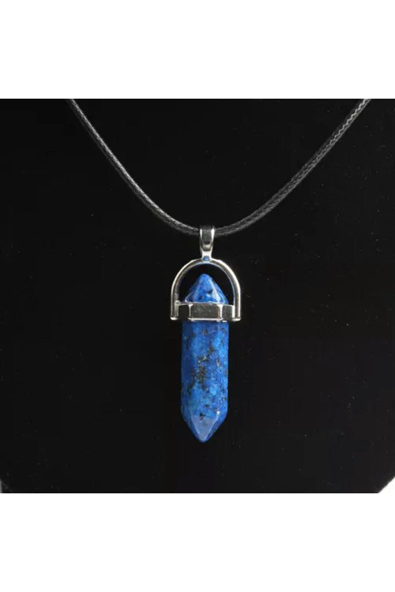 Natural Hexagonal Gemstone Pendant Quartz Crystal Point Necklace Healing Mascot-Lapis Lazuli Stone