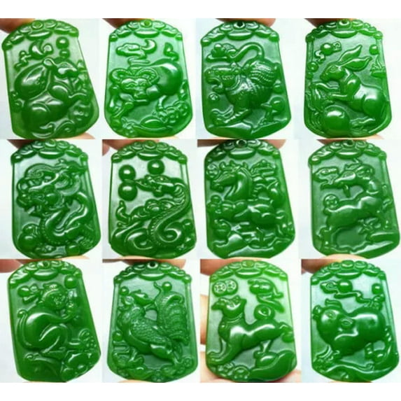GKNET Natural Jade Jasper Stone Amulet Statue Green Pendant Necklace Chinese Zodiac-Horse