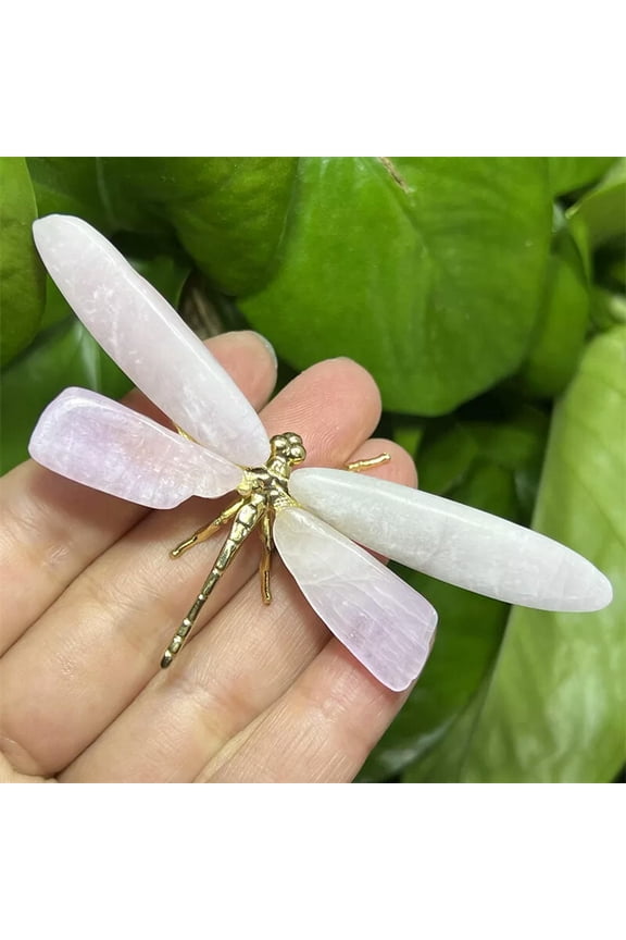 Natural Kunzite Dragonfly skull Quartz Crystal Hand DIY Skull Healing Gift 1PC